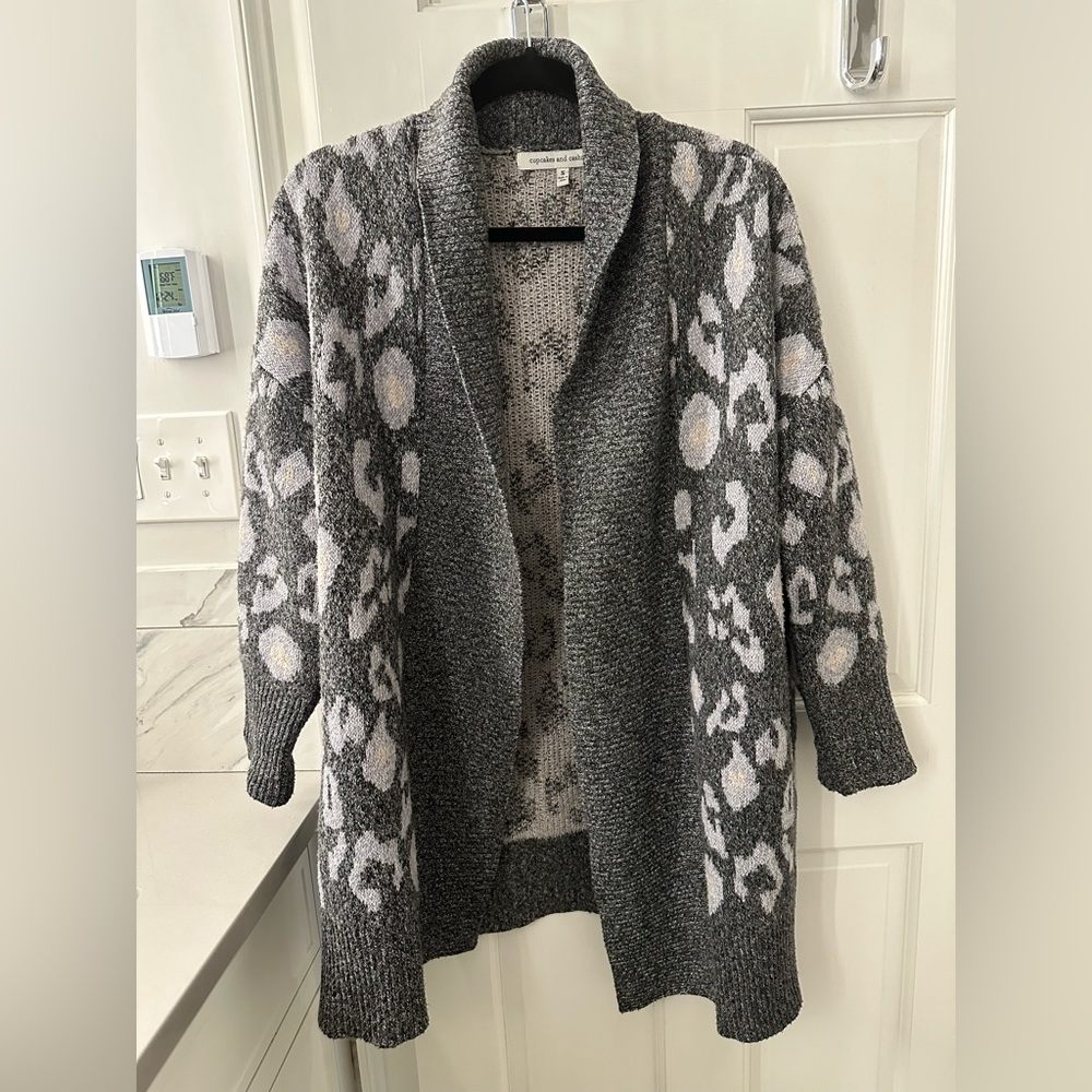 Cupcakes and Cashmere leopard print shawl sweater